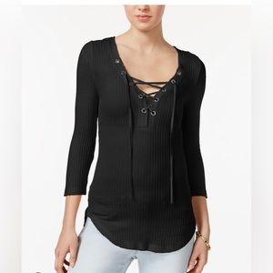 William Rast Lace Up Long Sleeve Top
